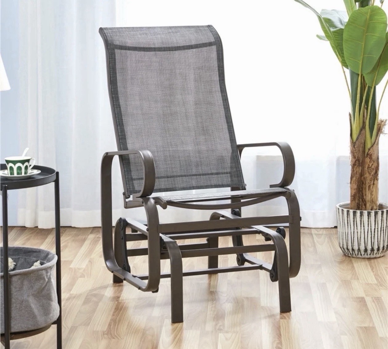 Patio Swing Single Glider Chair with Sling Fabric for Balcony Porch Gray
