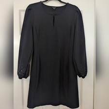 ANN TAYLOR Dress Womens Medium Med M Black Eyelet Sleeve Long Sleeve Aline