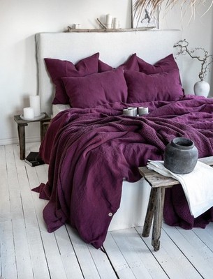 Fuchsia Linen Bedding Set, Stonewashed Luxury Linen Duvet Cover with Pillowcase