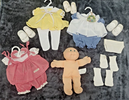 Vintage 1985 Cabbage Patch Kid Baby Baldie With 3 Outfits & Shoes!