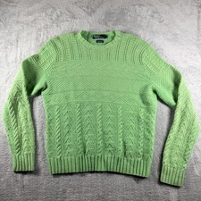 VTG Polo Ralph Lauren Sweater Mens Large Green Cable Hand Knit Jumper Chunky