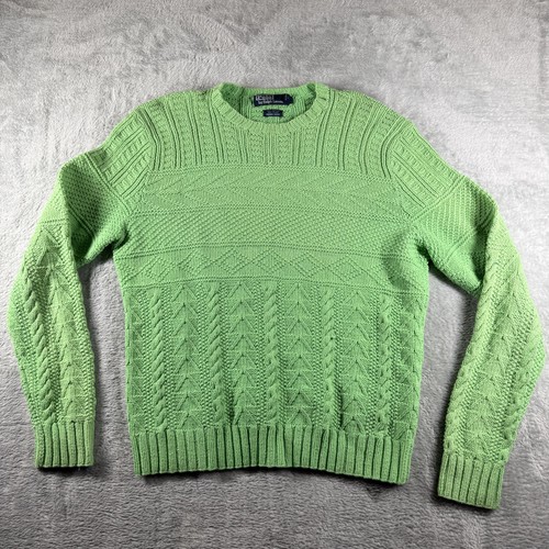 VTG Polo Ralph Lauren Sweater Mens Large Green Cable Hand Knit Jumper Chunky - Image 1