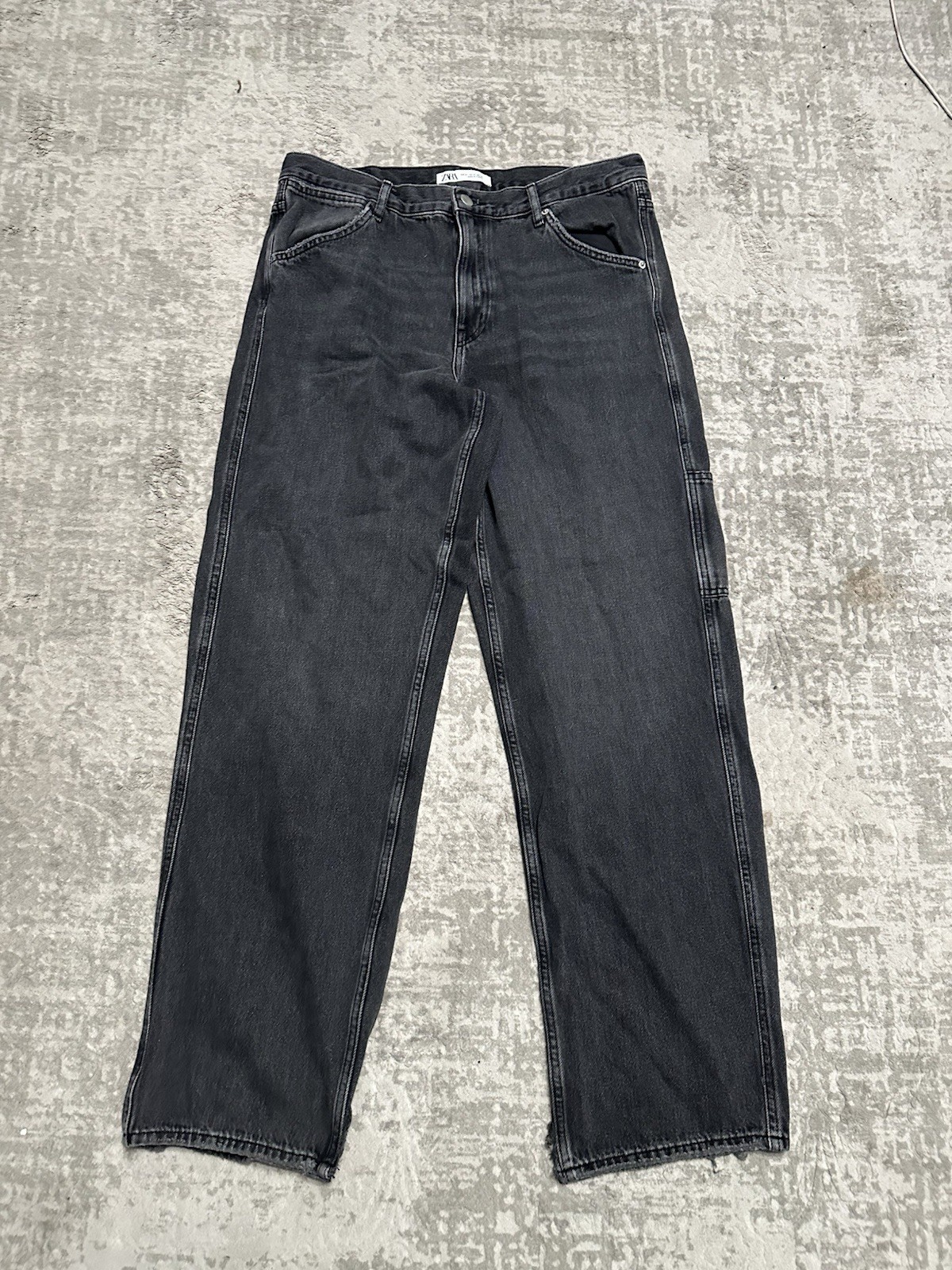 Men’s Baggy Jeans Zara 34x32 Black Denim Straight Leg Hip Hop Streetwear