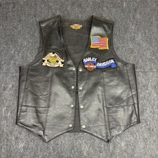 Men  s Harley Davidson 2004 HOG Patch Leather Vest size L w/ Patches Made in USA