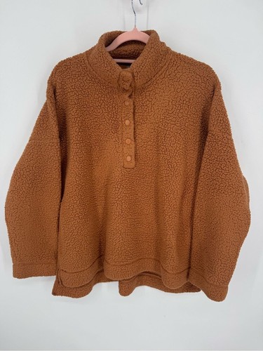 Aerie Women's Oversized Sherpa Burnt Orange Fall Worn In Pullover Size Medium