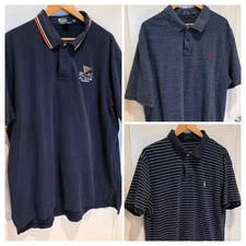 Polo Ralph Lauren Lot of 3 Mens XL/XXL Navy Polos Classic Fit Nautical Stripe