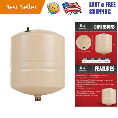 #ad RL4A 4.5 Gallon Inline Pressure Tank with 3 4 Inch MNPT Connection in Almond $129.17