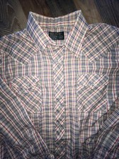 JC Penney 70s Western Pearl Snap Shirt Plaid Button Men's Size 17 /34 Vintage
