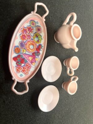 BARBIE DOLL 1995 TEA PARTY PIECES TRAY PITCHER CUPS DISHES