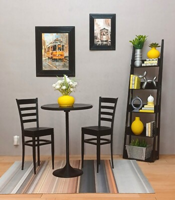  black TABLE CHAIRS dining KITCHEN bistro FURNITURE cafe 1/6 scale for BARBIE