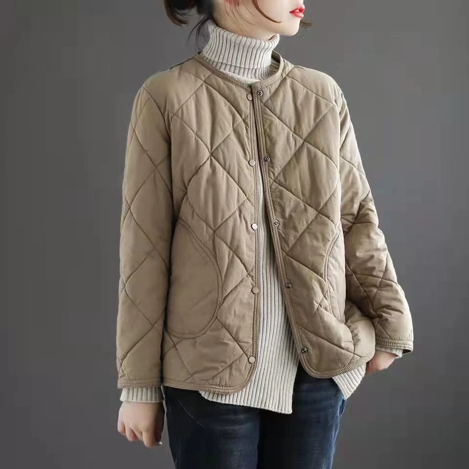 Womens Round Neck Quilted Jacket Winter Warm Casual Short Padded Coat  Outwear | eBay