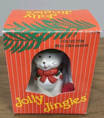 Christmas Ornament Jolly Jingles Cat Bell Porcelain Bisque 23 With Original Box