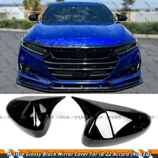 FOR 18-22 HONDA ACCORD 10TH M STYLE GLOSS BLACK SIDE MIRROR COVER CAP W/O LIGHT