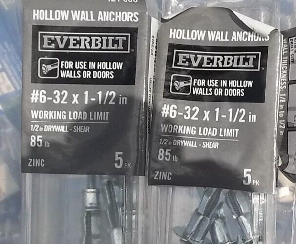 EVERBILT 632 x 11/2 in. ZincPlated Steel Hollow Wall Anchors 5 x 5