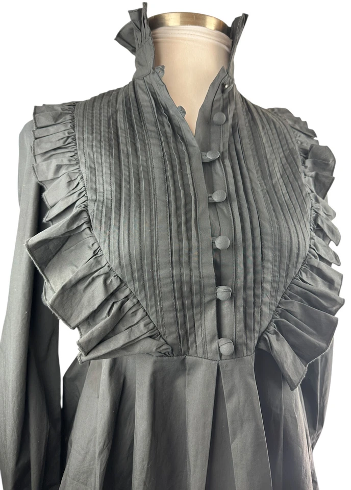 *Defectuosa* Blusa Negra Elección Victoriana Steampunk Bruja Gótica Botón Top Mediana Foto 4 de 4