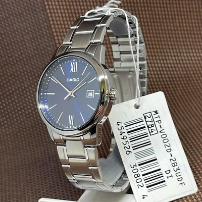 Casio MTP-V002D-2B3 Blue Analog Roman Numeral Stainless Steel Date