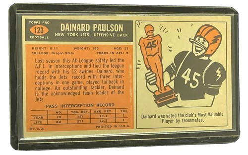 Oregon State New York Jets Dainard Paulson 1965 Topps Football Card #123 Paulsen - Picture 4 of 12
