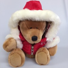Soft Toy Bear Teddy Snowflake Sitting Brown with Santa Jacket Red 21cm