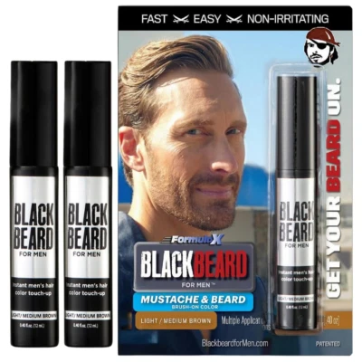 Blackbeard for Men Herren Farbe Mascara Bart Schnurrbart HELL/MITTELBRAUN X2