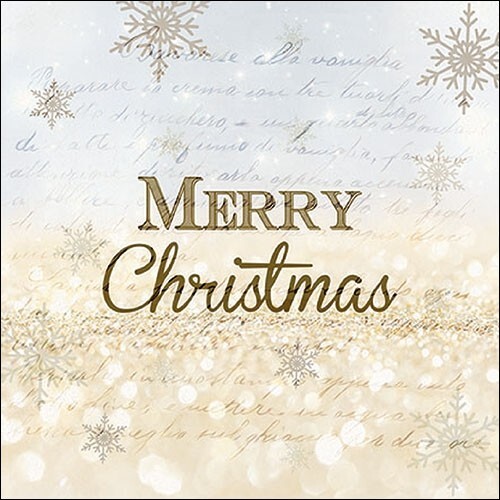 "20 Servietten\"X-Mas Atmosphere\"Schriftzug Gold Schnee-Sterne*33X33 Weihnachten"-image