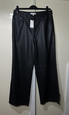 M&S Autograph Women's Leather Trousers Straight Wide Leg