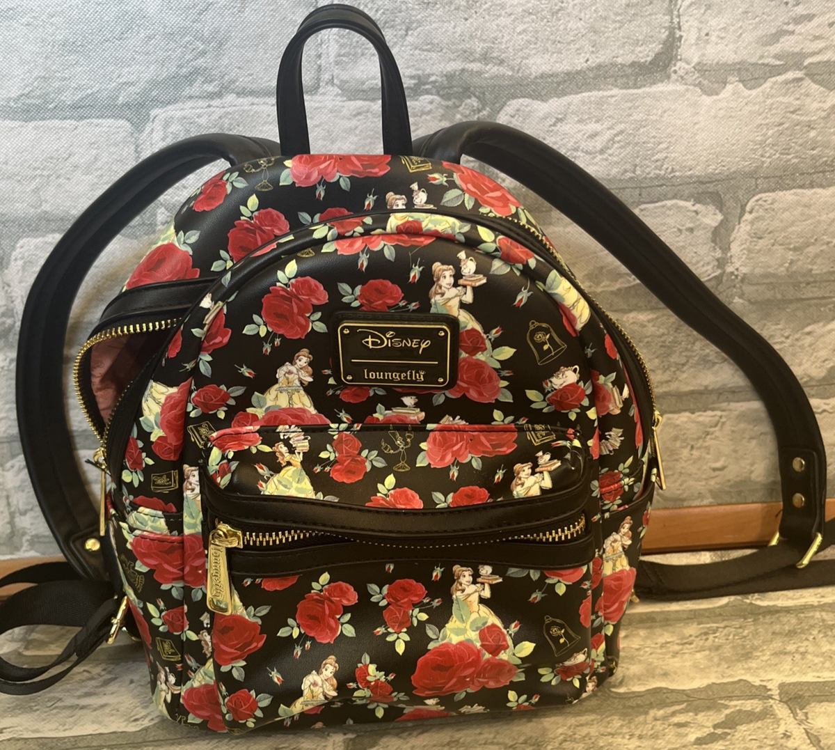 Loungefly Black Floral Belle Mini Backpack with Red Roses Disney Loungefly Beauty & The Beast BELLE Roses Black Mini  main image 4