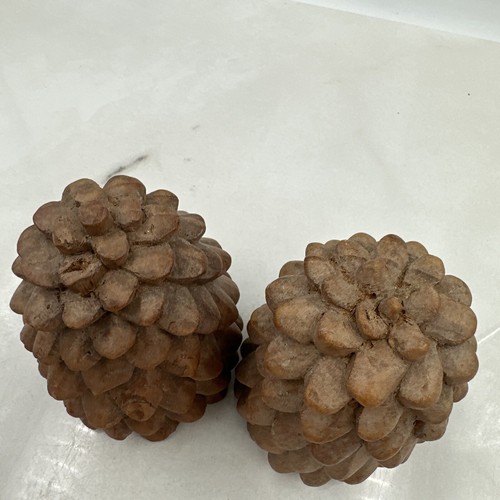 Vintage Wood Carved Pinecone Figurine 5.5" Handcrafted Solid Set Of 2 Indonesia - Picture 3 of 9