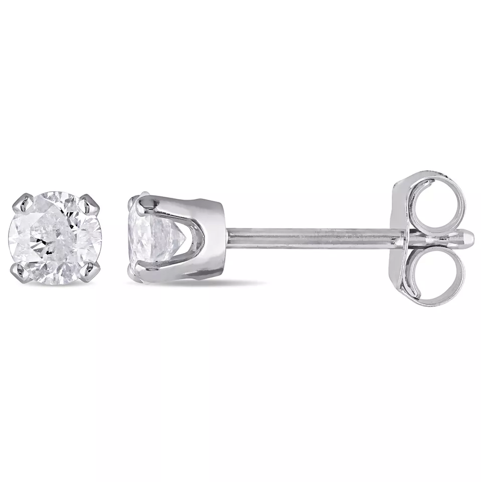 Aretes redondos de diamantes Amour de oro blanco de 14k de 1/3 quilates TW para hombre