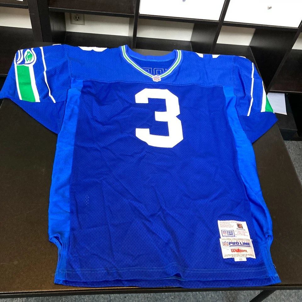 Camiseta deportiva firmada por Rick Mirer auténtica de los Seattle Seahawks de los años 90 modelo de juego certificado de autenticidad JSA Foto 3 de 4