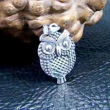 Solid 925 Sterling Silver Textured Retro Owl Pendant Charm, Cottagecore Jewely