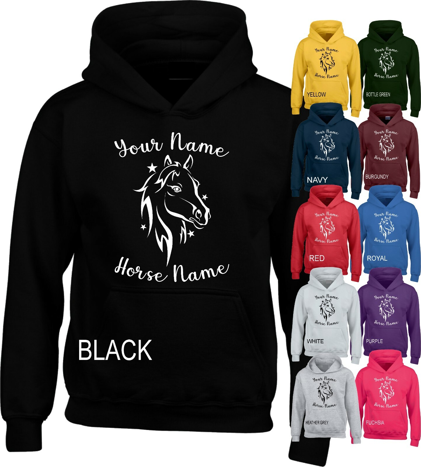 Felpa con cappuccio personalizzata cavallo equestre pannocchia pony FANTINO regalo di compleanno felpa con cappuccio unisex