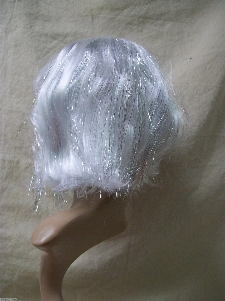 White & Silver Tinsel Bob Costume Wig Majestic Unicorn Celestial Christmas Angel - Image 3 of 4