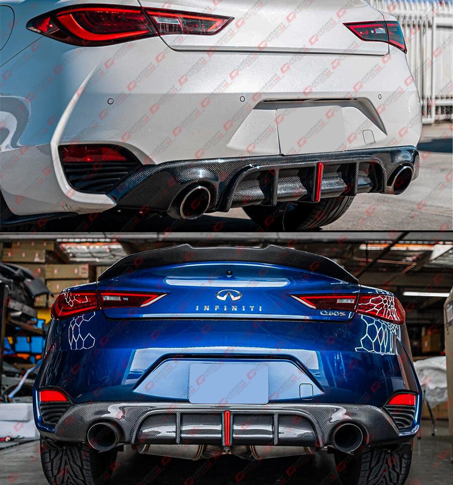 FOR 2017-2022 INFINITI Q60 RS JDM V2 LED LINE CARBON FIBER REAR BUMPER ...