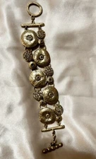 Chico’s Gold Rhinestone Chunky Bracelet – Textured Disk Glam Boho Style