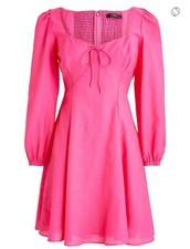 J.Crew Sweetheart Puff Sleeve Mini Dress Sz 4 Sweet Fuchsia Pink A-Line Coquette