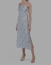Nuevo con etiquetas Vestido Vince Satinado Escocés Capucha Cuello Sin Mangas Talla 16 $345