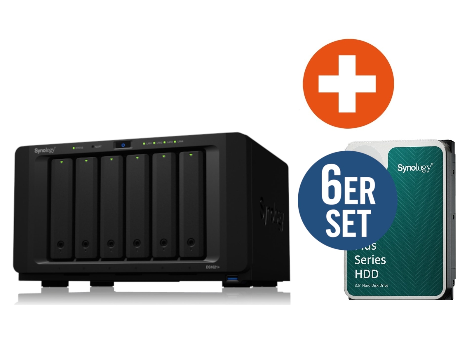 Synology DS1621+ NAS-система с 6 отсеками емкостью 48 ТБ, включая 6x8 ТБ жестких дисков Synology HDD HAT3300-8T