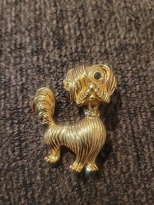 Vintage Gerry's Gold Tone Dog Pin Brooch Spaniel Dog Signed