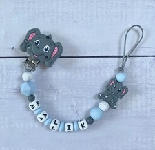 Dummy chain dummy chain with name boy silicone elephant light blue gray