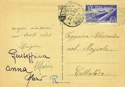 G200-20°CORSA AUTOMOBILE THOUSAND MILES, L. 25 ON POSTCARD ILL.,BRESCIA, 1953