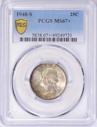 1948 S Washington Quarter 25c PCGS MS 67+ Colorful Toning