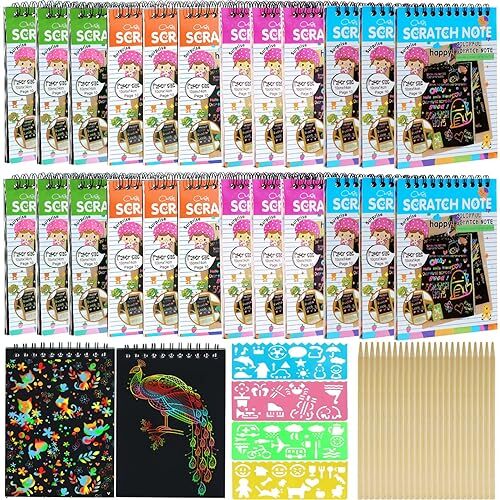 Rainbow Scratch Notebooks Set - 24er-Pack mit Stylus und Schablonen für Kinder Arts a - Bild 2 von 4