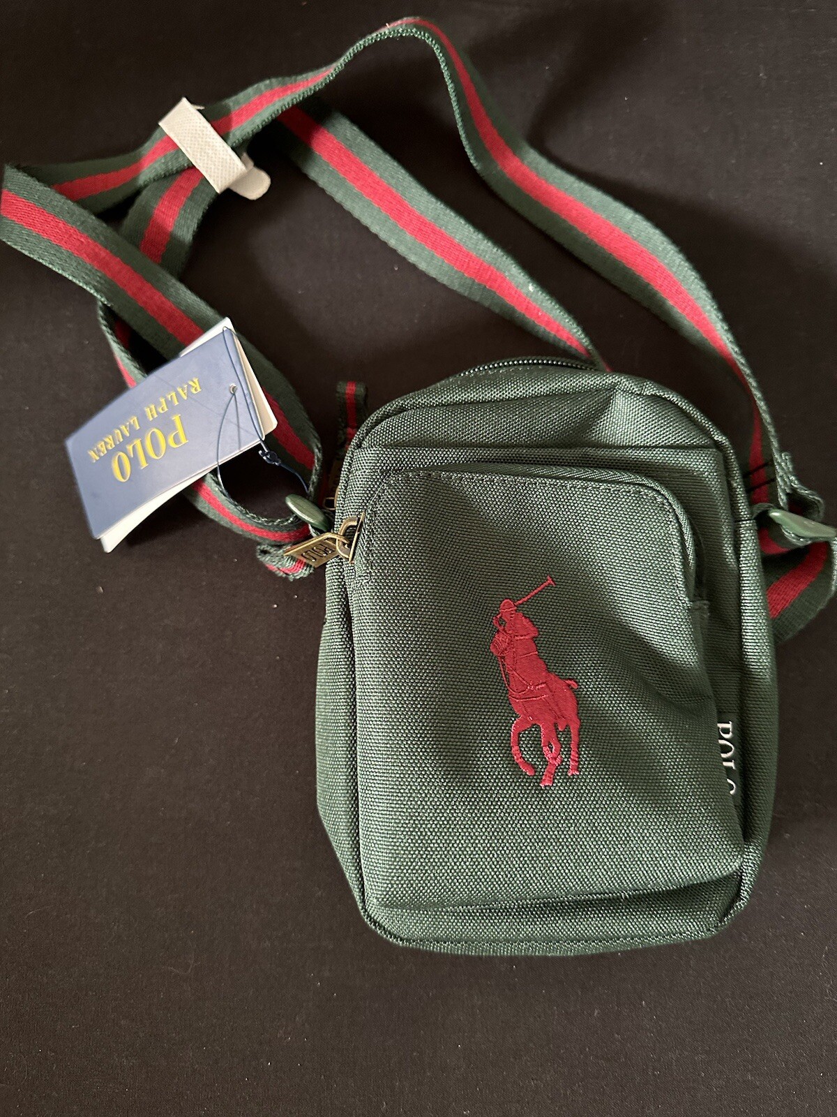 Borsa a tracolla Polo Ralph Lauren ragazzo ricamata grande pony verde nuova