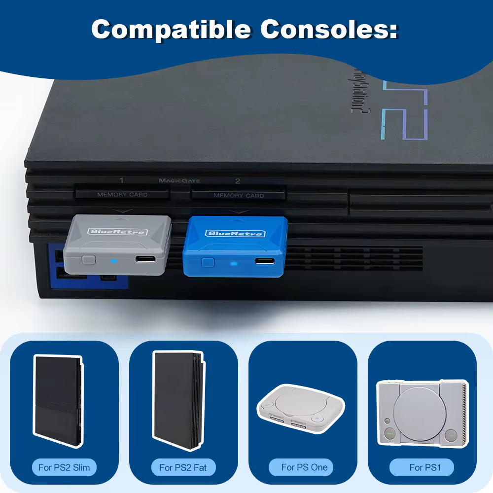 BlueRetro MiniBR-PS2 무선 PS1 컨트롤러 어댑터