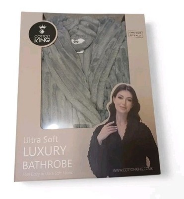 Cotton King Ultra Soft Luxury Bathrobe Grey One Size - Soft Plush RRP £49.99