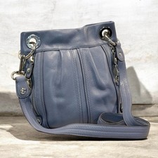 B Makowsky Pebbled Leather Crossbody Shoulder Bag Blue Slate Gray Silver Accent