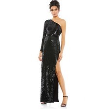 Mac Duggal Black Sequined One Sleeve Column MOB Prom Gown Style 10788 Size 6 NWT