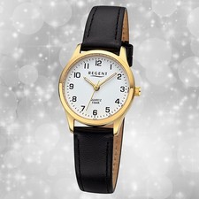Armbanduhr Leder schwarz Damen Uhr Analog Regent Lederarmband URF1420