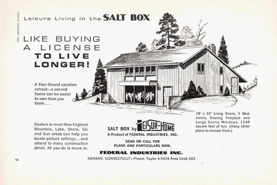 Leisure Home Salt Box Federal Industries House Plan Rendering 1965 Mag Print Ad