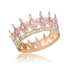 Pink Queen Crown for Women Crystal Tiara Rose Gold Wedding Party Jewelry